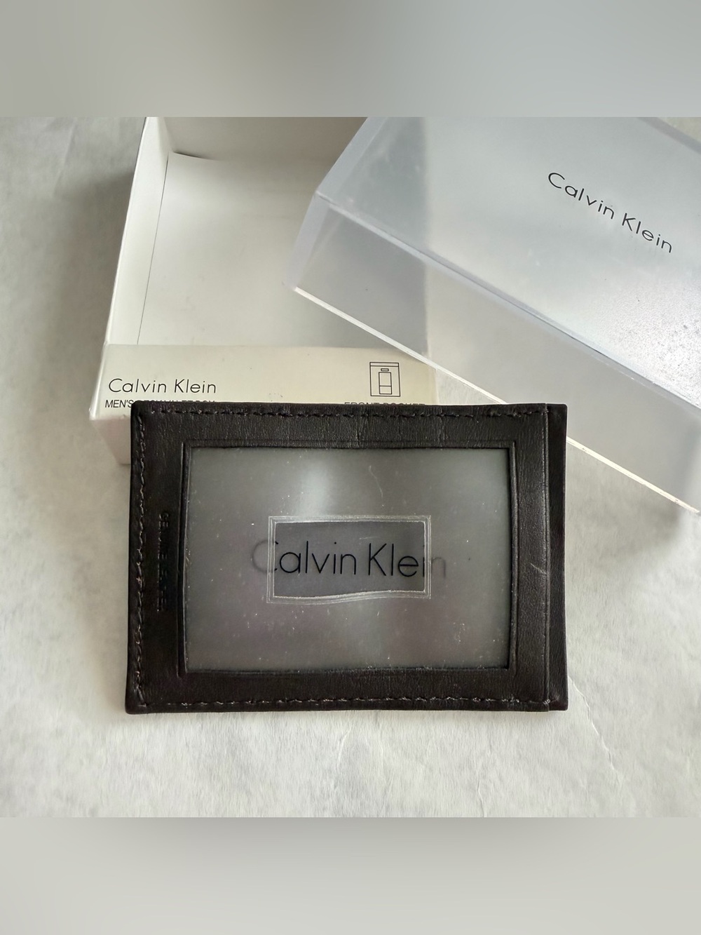Calvin Klein Mens Genuine Leather Front Pocket Card Case Metal Money Clip New C